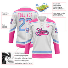 Load image into Gallery viewer, Custom White Light Blue Black-Pink Hockey Lace Neck Jersey
