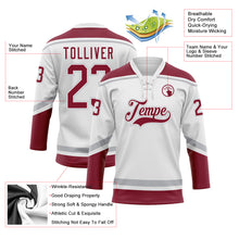 Load image into Gallery viewer, Custom White Crimson-Gray Hockey Lace Neck Jersey
