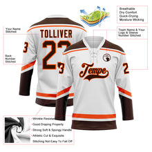 Load image into Gallery viewer, Custom White Brown-Orange Hockey Lace Neck Jersey
