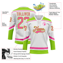 Load image into Gallery viewer, Custom White Pink-Neon Green Hockey Lace Neck Jersey
