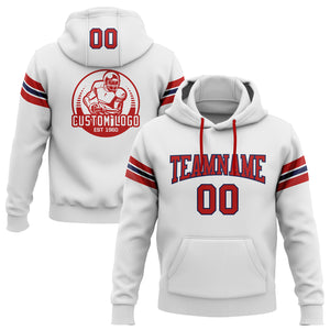 Custom Stitched White Red-Navy Football Pullover Sweatshirt Hoodie