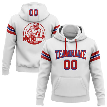 Custom Stitched White Red-Royal Football Pullover Sweatshirt Hoodie