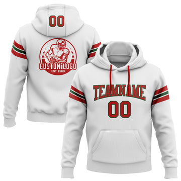Custom Stitched White Red-Green Football Pullover Sweatshirt Hoodie