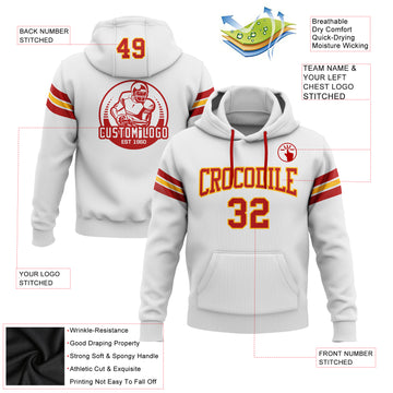 Custom Stitched White Red-Gold Football Pullover Sweatshirt Hoodie