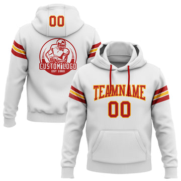 Custom Stitched White Red-Gold Football Pullover Sweatshirt Hoodie