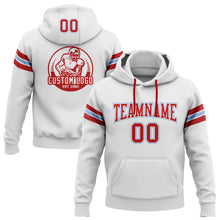 Load image into Gallery viewer, Custom Stitched White Red-Light Blue Football Pullover Sweatshirt Hoodie
