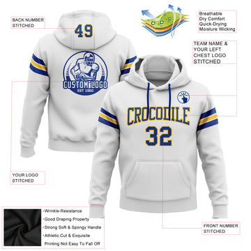 Custom Stitched White Royal-Yellow Football Pullover Sweatshirt Hoodie