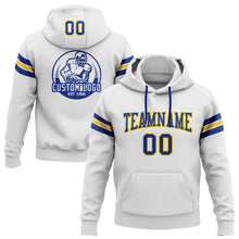 Load image into Gallery viewer, Custom Stitched White Royal-Yellow Football Pullover Sweatshirt Hoodie
