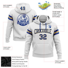 Load image into Gallery viewer, Custom Stitched White Royal-Old Gold Football Pullover Sweatshirt Hoodie
