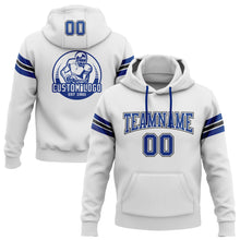 Load image into Gallery viewer, Custom Stitched White Royal-Black Football Pullover Sweatshirt Hoodie
