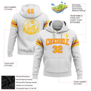 Custom Stitched White Yellow-Orange Football Pullover Sweatshirt Hoodie