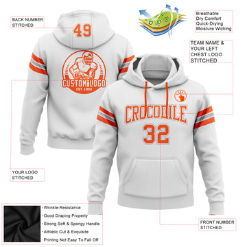 Custom Stitched White Orange-Gray Football Pullover Sweatshirt Hoodie