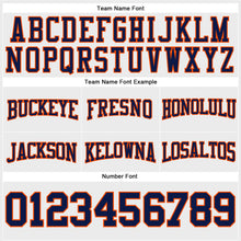Load image into Gallery viewer, Custom Stitched White Navy-Orange Football Pullover Sweatshirt Hoodie
