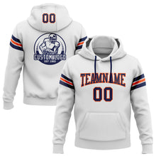 Load image into Gallery viewer, Custom Stitched White Navy-Orange Football Pullover Sweatshirt Hoodie
