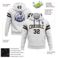 Load image into Gallery viewer, Custom Stitched White Navy-Old Gold Football Pullover Sweatshirt Hoodie
