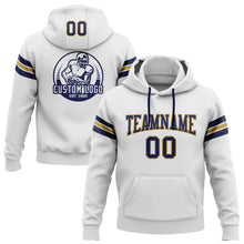 Load image into Gallery viewer, Custom Stitched White Navy-Old Gold Football Pullover Sweatshirt Hoodie
