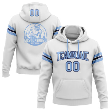 Custom Stitched White Light Blue-Navy Football Pullover Sweatshirt Hoodie