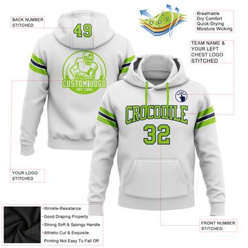 Custom Stitched White Neon Green-Navy Football Pullover Sweatshirt Hoodie