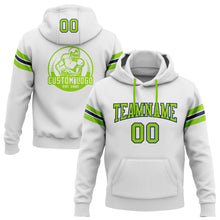 Load image into Gallery viewer, Custom Stitched White Neon Green-Navy Football Pullover Sweatshirt Hoodie
