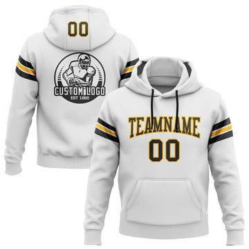 Custom Stitched White Black-Gold Football Pullover Sweatshirt Hoodie