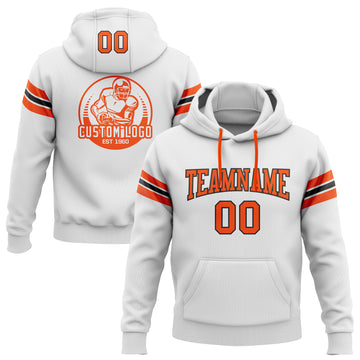 Custom Stitched White Orange-Black Football Pullover Sweatshirt Hoodie