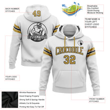 Load image into Gallery viewer, Custom Stitched White Old Gold-Black Football Pullover Sweatshirt Hoodie
