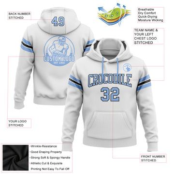 Custom Stitched White Light Blue-Black Football Pullover Sweatshirt Hoodie