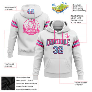 Custom Stitched White Light Blue Black-Pink Football Pullover Sweatshirt Hoodie