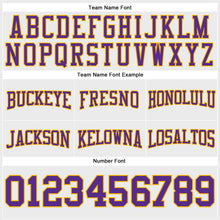 Load image into Gallery viewer, Custom Stitched White Purple-Gold Football Pullover Sweatshirt Hoodie

