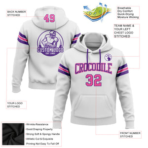 Custom Stitched White Pink-Purple Football Pullover Sweatshirt Hoodie