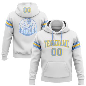 Custom Stitched White Light Blue-Yellow Football Pullover Sweatshirt Hoodie