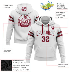 Custom Stitched White Crimson-Gray Football Pullover Sweatshirt Hoodie