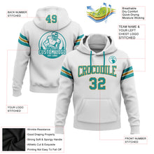 Load image into Gallery viewer, Custom Stitched White Teal-Old Gold Football Pullover Sweatshirt Hoodie
