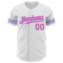 Load image into Gallery viewer, Custom White Pink-Light Blue Authentic Baseball Jersey
