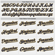 Load image into Gallery viewer, Custom White Navy Pinstripe Old Gold Authentic Baseball Jersey
