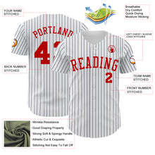 Load image into Gallery viewer, Custom White Navy Pinstripe Red Authentic Baseball Jersey
