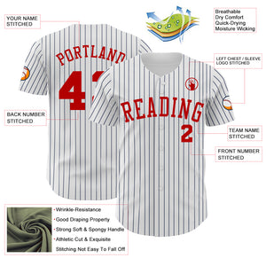 Custom White Navy Pinstripe Red Authentic Baseball Jersey