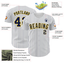 Load image into Gallery viewer, Custom White Navy Pinstripe Yellow Authentic Baseball Jersey
