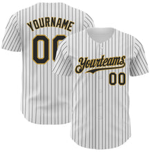 Load image into Gallery viewer, Custom White Black Pinstripe Old Gold Authentic Baseball Jersey
