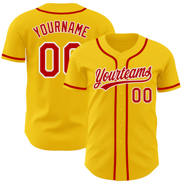 Custom Yellow Red-White Authentic Baseball Jersey