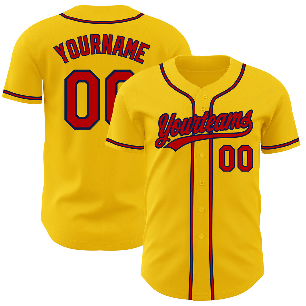 Custom Yellow Red-Navy Authentic Baseball Jersey