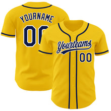 Load image into Gallery viewer, Custom Yellow Navy-White Authentic Baseball Jersey
