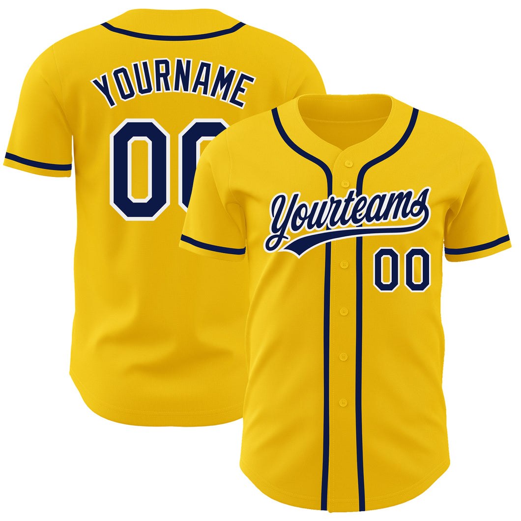 Custom Yellow Navy-White Authentic Baseball Jersey