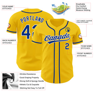 Custom Yellow Royal-White Authentic Baseball Jersey