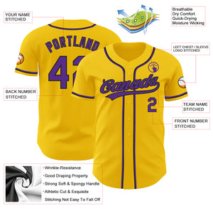 Custom Yellow Purple-Black Authentic Baseball Jersey