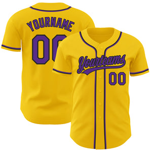 Custom Yellow Purple-Black Authentic Baseball Jersey