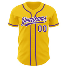 Load image into Gallery viewer, Custom Yellow Purple-White Authentic Baseball Jersey
