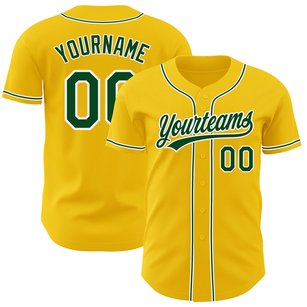 Custom Yellow Green-White Authentic Baseball Jersey