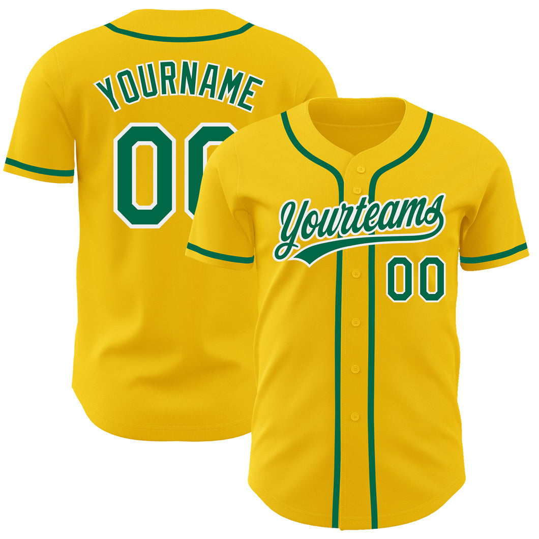 Custom Yellow Kelly Green-White Authentic Baseball Jersey