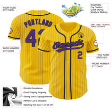 Load image into Gallery viewer, Custom Yellow Purple Pinstripe Black Authentic Baseball Jersey
